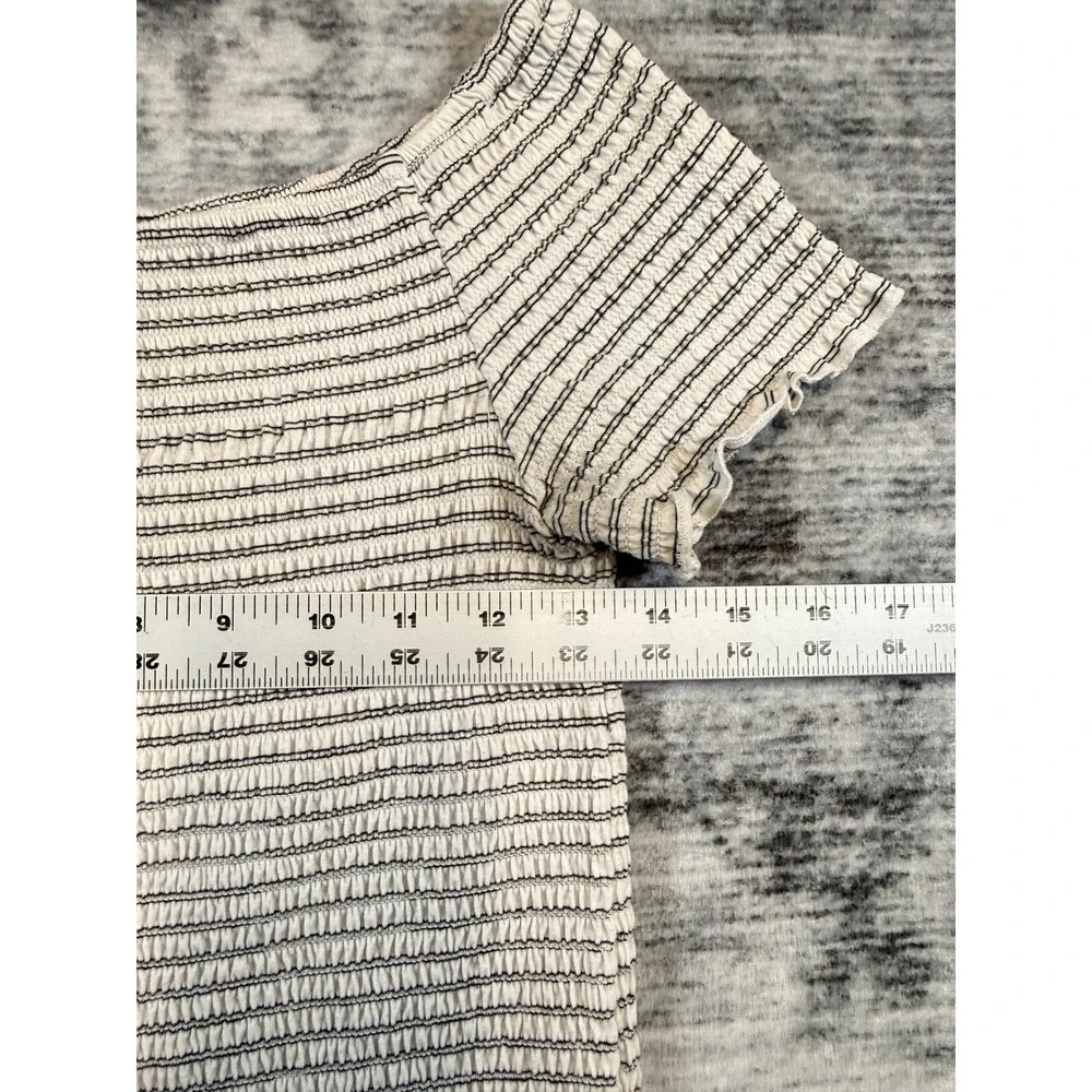 Art Class Girls Black White Striped Smocked Off Shoulder‎ Top L 10/12